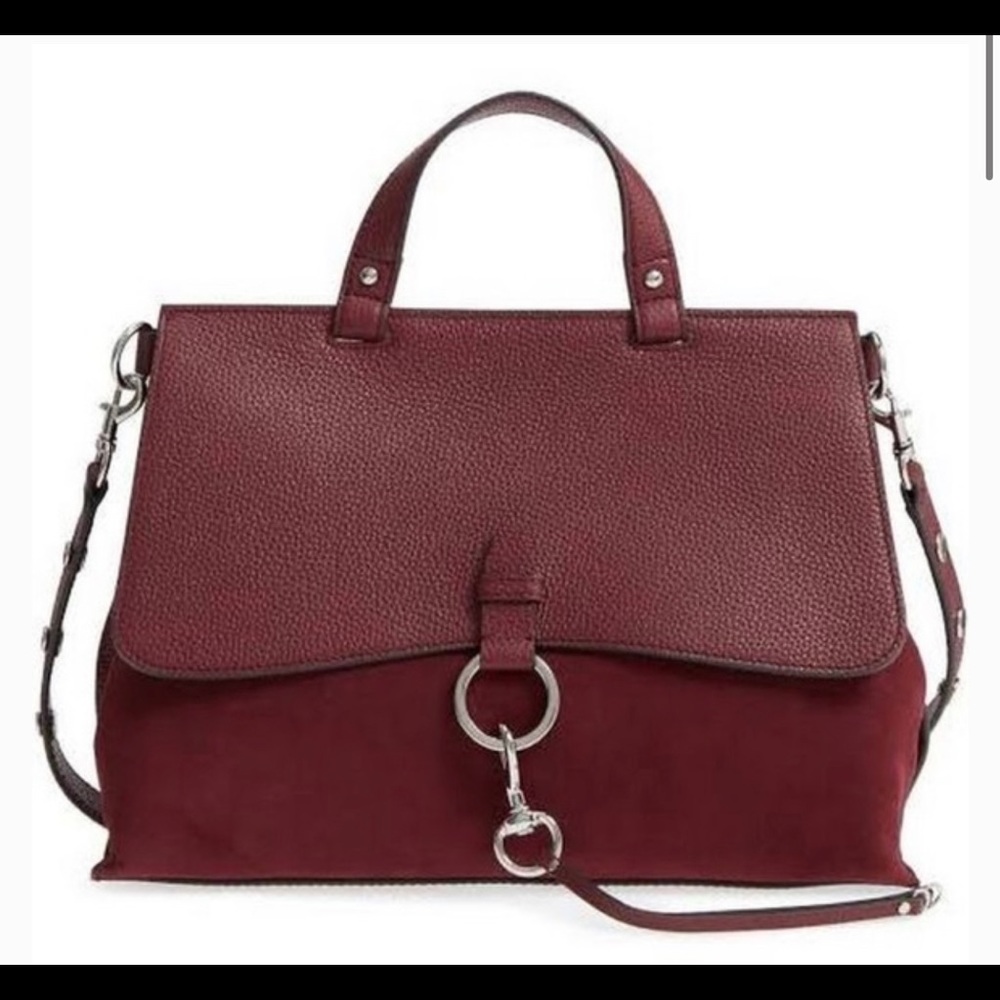 REBECCA MINKOFF MEDIUM KEITH LEATHER & SUEDE SATCHEL ACAI